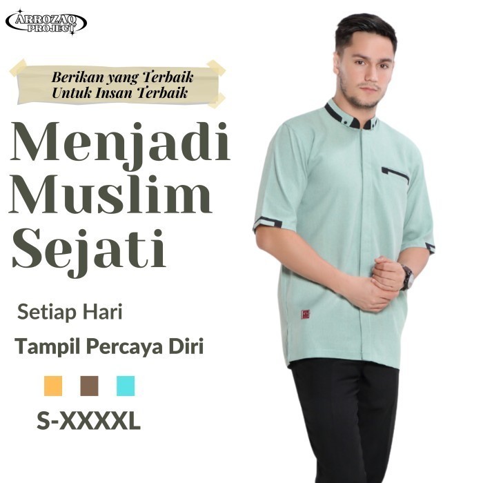 Baju Muslim Pria Kemeja Koko Mint Modern Lengan Pendek Jumbo Premium