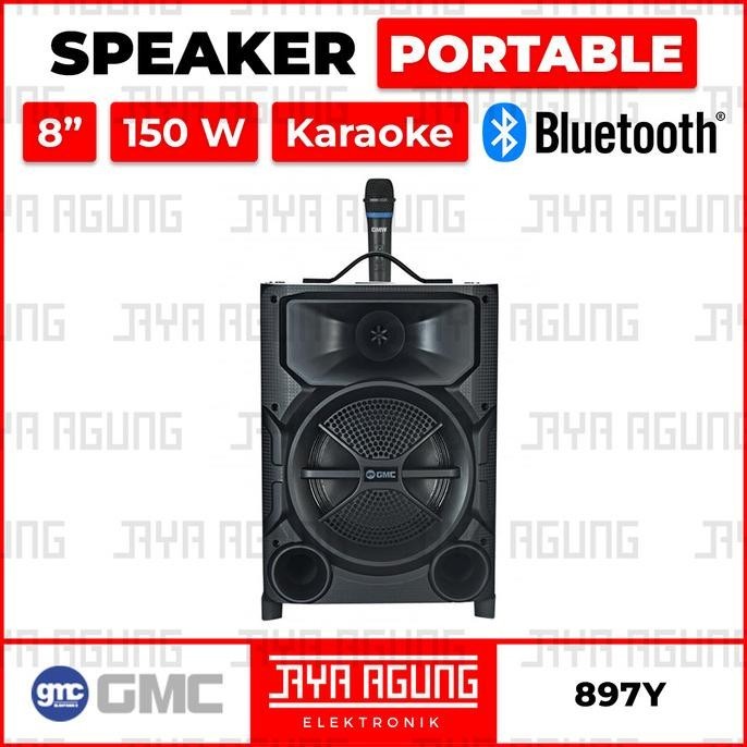 Speaker Portable 8 Inch Karaoke Aktif Bluetooth 2 Mic GMC 897Y 897 Y