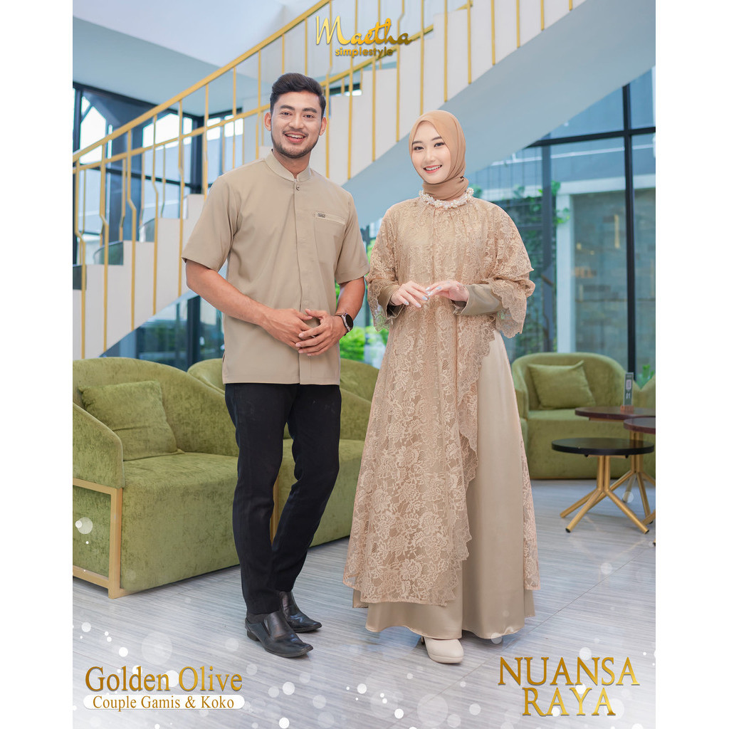 Maetha - Sarimbit Keluarga Lebaran / Gamis Koko Couple / Nuansa Raya Series Golden Olive-2