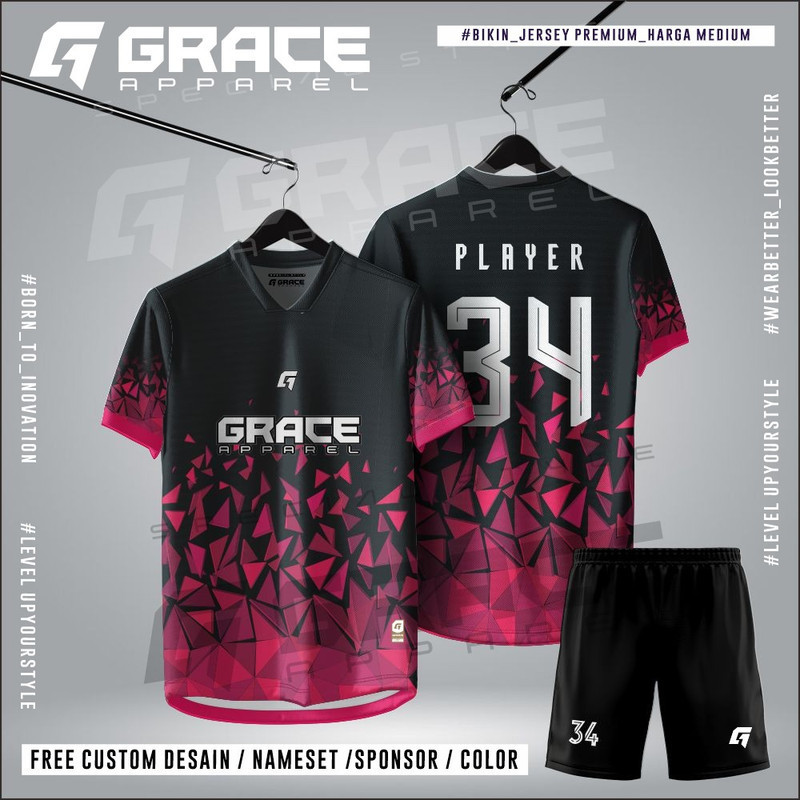jersey bola volly badminton futsal sepakbola PINK HITAM SOCCER VOLI