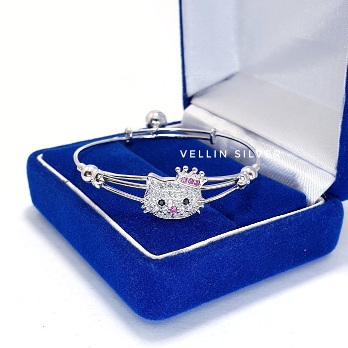 GELANG TANGAN ANAK PERAK 925 LAPIS EMAS PUTIH / GELANG ANAK HELLOKITTY