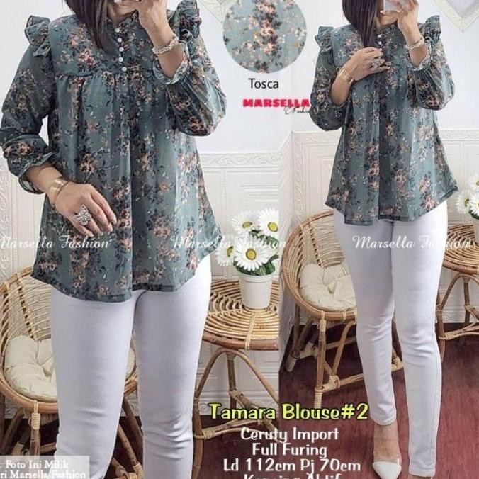 Tamara#2 Blouse Atasan Wanita Ceruty Import Motif Bunga-Bunga Kekinian
