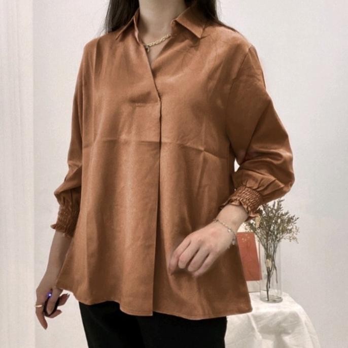Kemeja Wanita Putih V Neck Blouse Wanita Kara