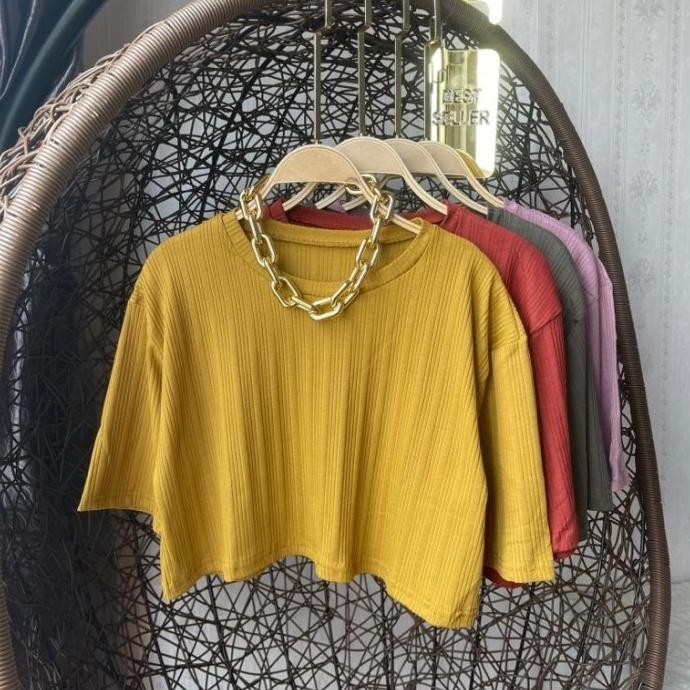 Oversized Knit Crop Top Baju Atasan Rajut Wanita Big Size Jumbo