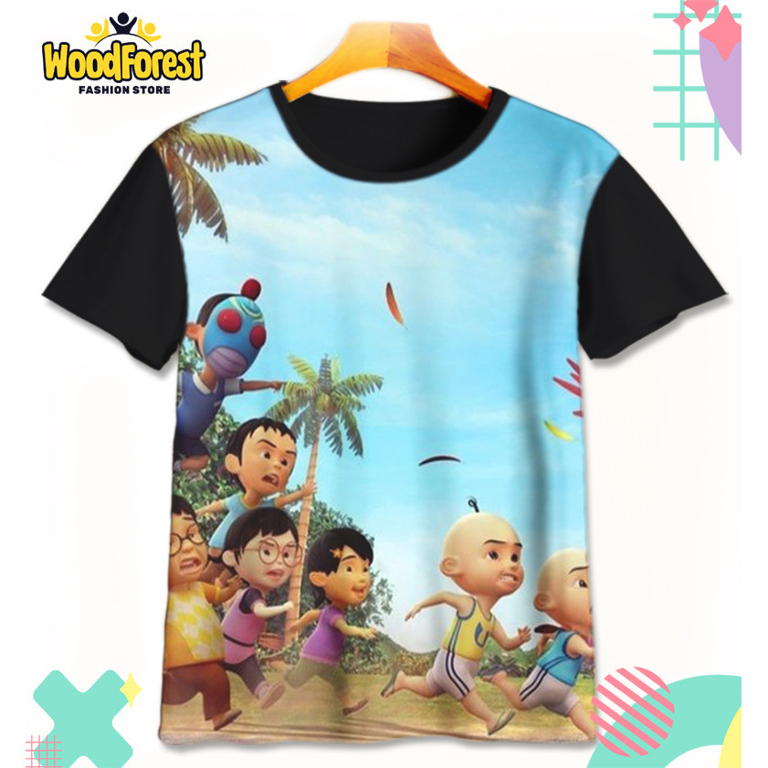 Kaos Anak Upin Ipin v2 Baju Anime Kartun Upin Ipin Anak 3D Printing Untuk Umur 1-12 Tahun - WoodFore