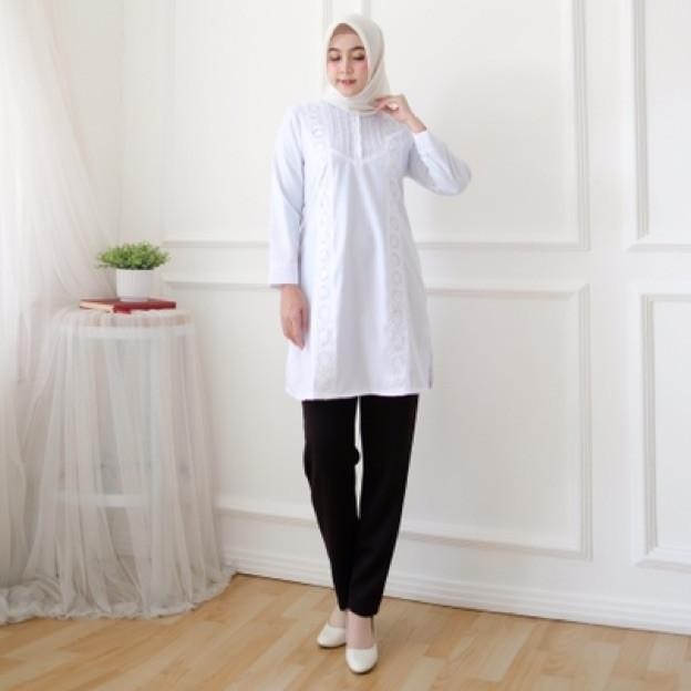 Seena - Amh 004 Baju Putih Tunik Wanita Muslim Muslimah Pakaian Kerja