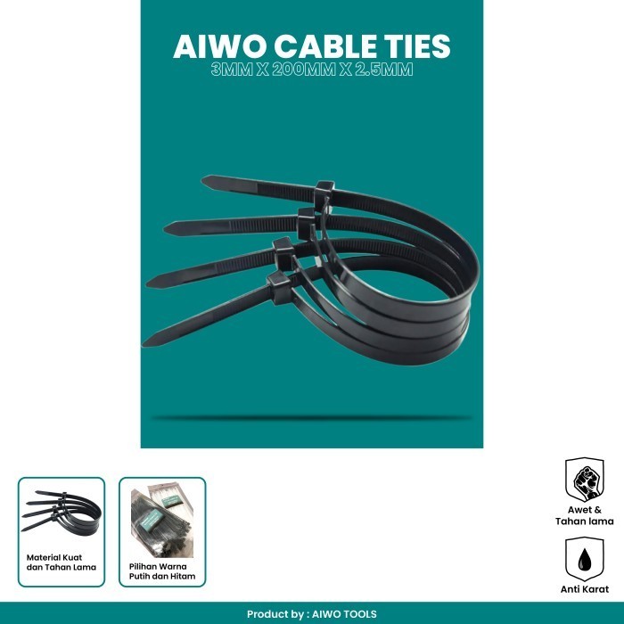 

AIWO Cable Tie / Kabel Ties / 3mm x 300mm x 3.6mm / KEMASAN BAG BESAR