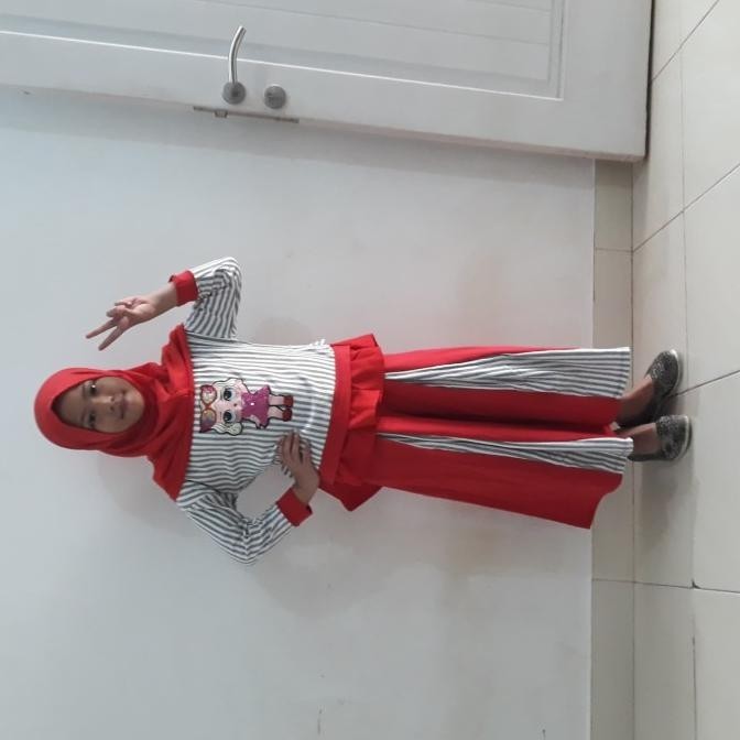 Real Pic Baju Muslim Anak Setelan Kulot Kerudung Lol Led Red Anti Air