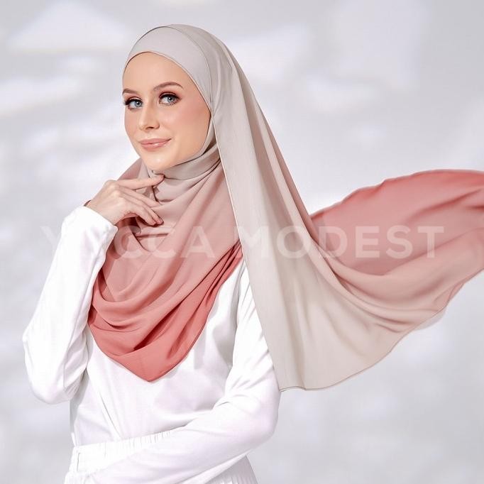 Hijab Pashmina Ombre Crinkle Premium Safaa Terracotta - Yucca Modest