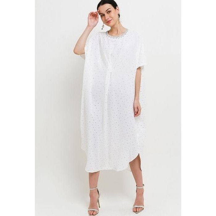 Chic Simple Crystal Neckline Printed Kaftan