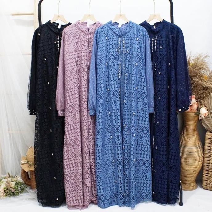 Jumbo Gamis Pesta Premium Brukat Violeta Mutiara Ld 130 - 140 - 150 Cm