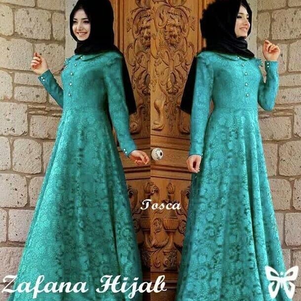 Baju Gamis Lebaran / Gamis Maxi Modern / Maxi Brukat Zafana Mint