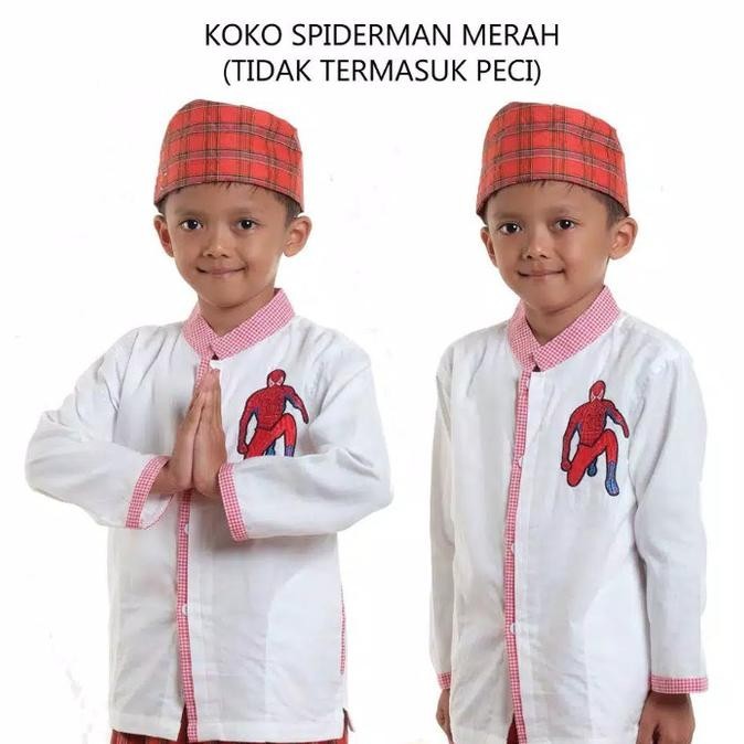 Baju Muslim Anak Laki 2-12Th Koko Spiderman Merah Atasan Hem Koko Anak