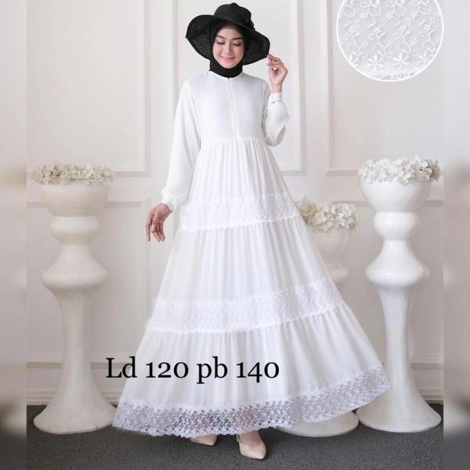Baju Putih Polos / Gamis Jumbo Ceruty Bordir Putih / Gamis Putih Jumbo