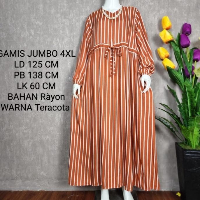 Gamis Jumbo Wanita Ld 125 Cm Motif Garis Kekinian