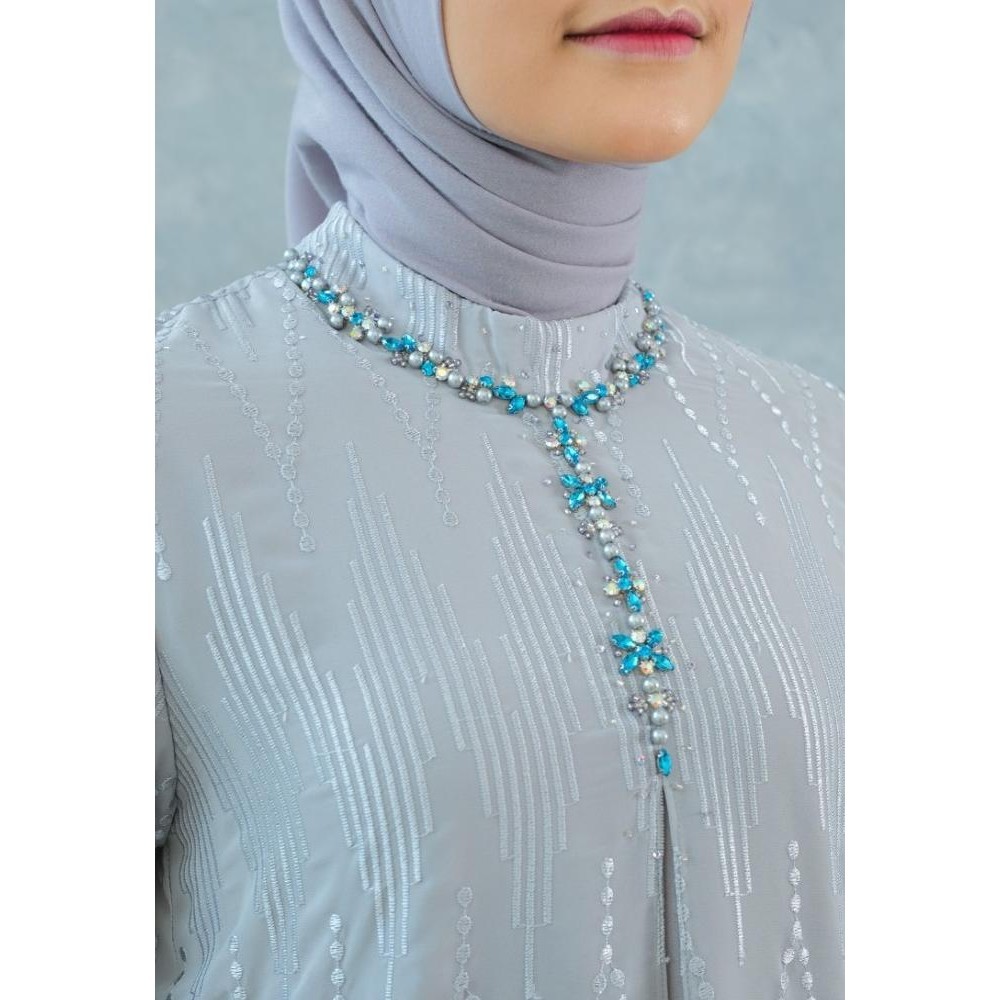 Gamis Brukat Modern Premium Abu Abu By Brilliant Girl