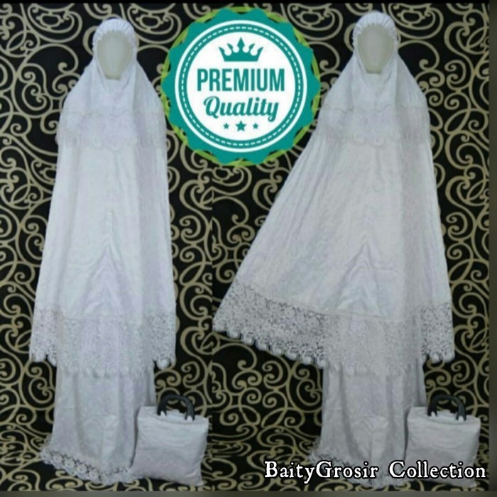 Mukena Mukenah Sutra Paris Prada Premium Asli Bordir Putih Dewasa PromoR142024A