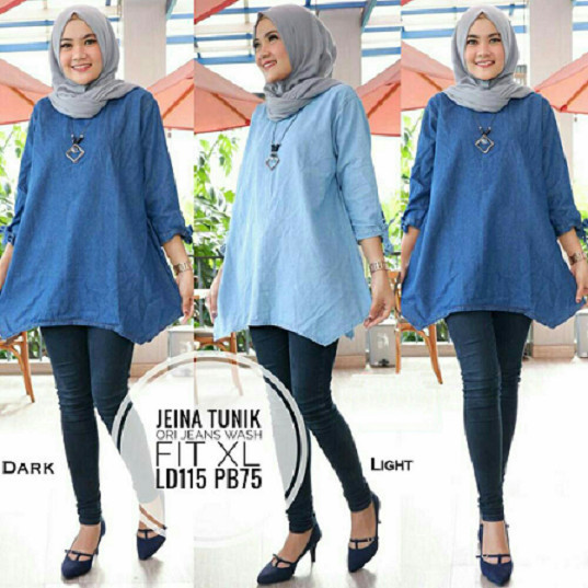 Jeina Tunik Jeans - Baju Menyusui Tunik - Baju Gamis - Baju Jeans DiskonR33A
