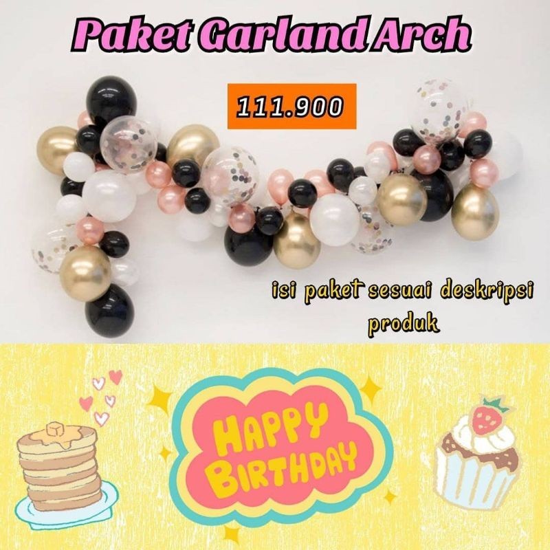 paket balon garland arch 110 balon hitam gold rose putih hitan confetti mix elegan rantai balon