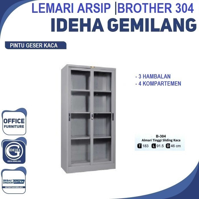 

Lemari Arsip 2 Pintu Geser Kaca Brother B 304 Big Size
