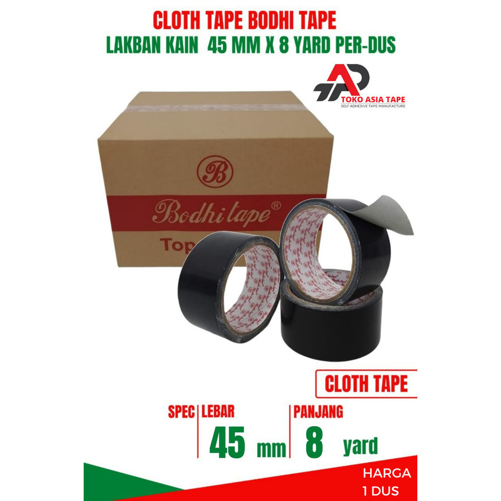 

Lakban Kain Hitam / Cloth Tape 45Mm X 8Yard Bodhi Tape 1 Dus Termurah