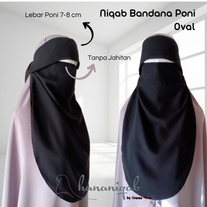 Cadar Niqab Bandana Poni OvalHananiqabSifon Silky Lembut warna Hitam -14A