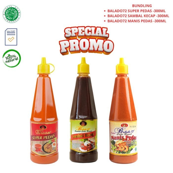 

Balado72 Sambal Cabe Rawit Pedas 3 Botol Ukuran 300Ml