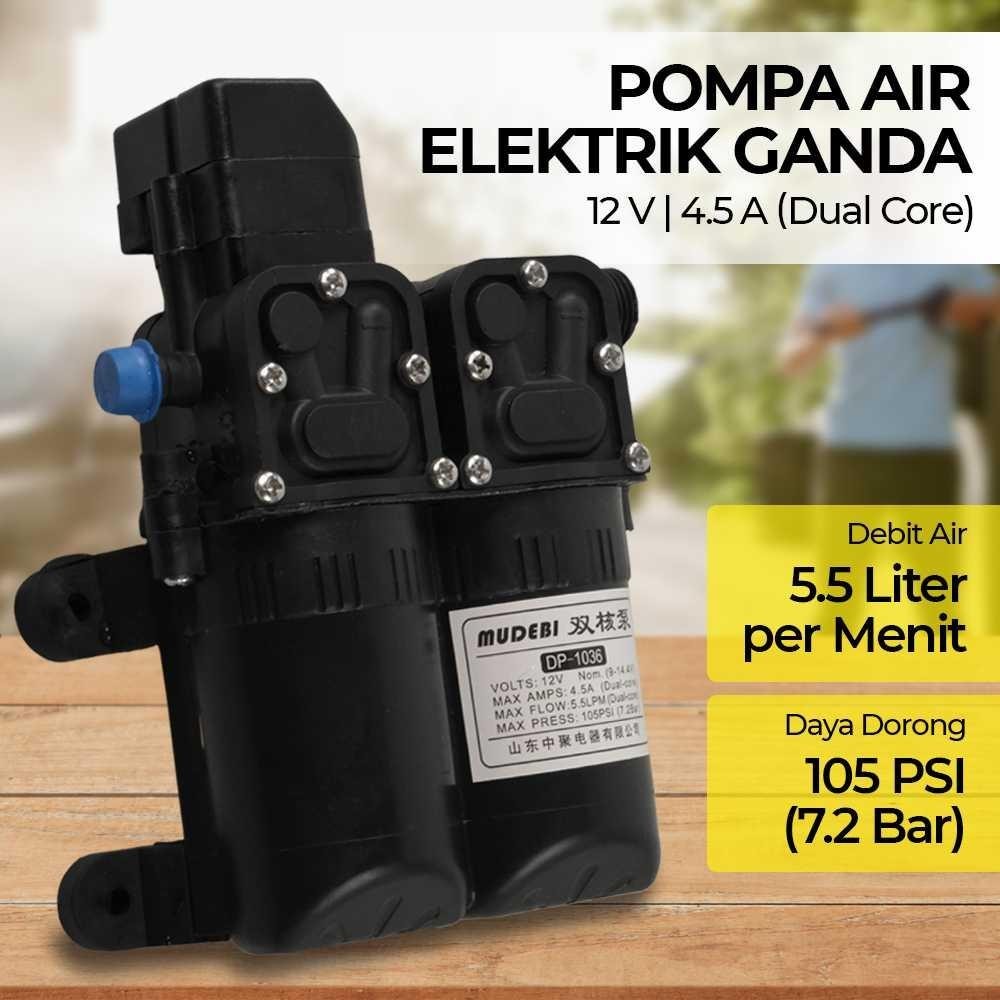 MUDEBI Pompa Air Elektrik Dual Core High Pressure Pump 12V 105PSI DP-1036 Pompa Aquarium Sumur Kecil