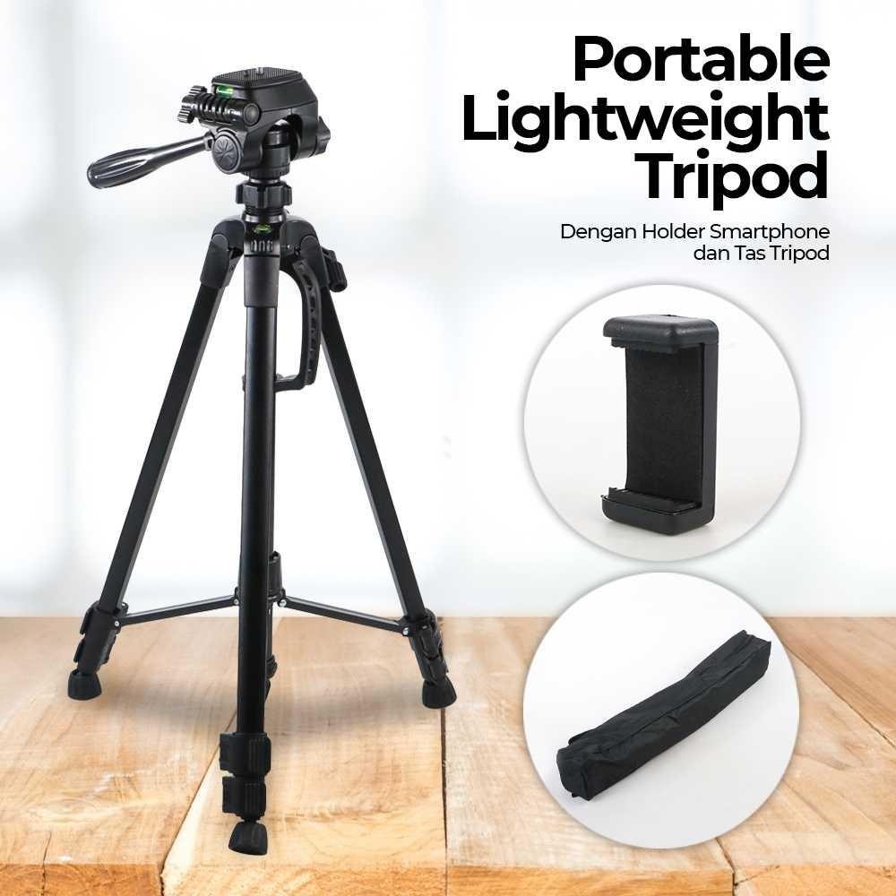 Tripod Kamera Lightweight with Smartphone Holder 1.4M T-3520 Tripod Konten Kreator Vlog Gimbal Stabi