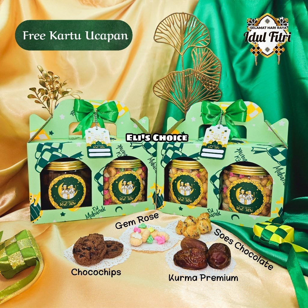 

MJS [2 JAR] HAMPERS PARCEL LEBARAN IDUL FITRI 2024 KUE KERING / GEMROSE / KURMA ISI 2 JAR (TOPLES