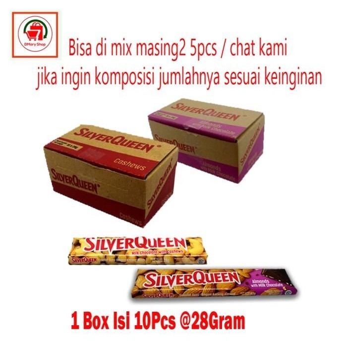 

Silverqueen Almonds Cashews Milk Chocolate 1 Box Isi 10Pcs 280Gram