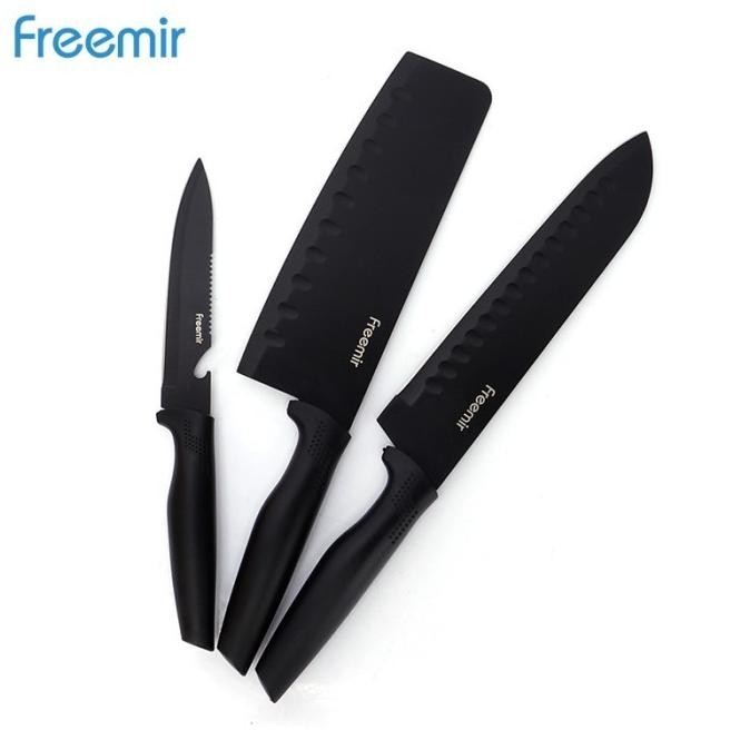 Freemir Set 3 Pcs Pisau Dapur Stainless Steel Hitam