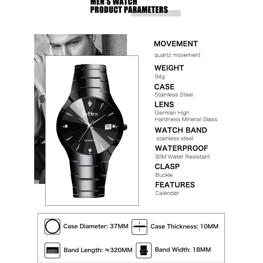 Diskon Biden 0104 Jam Tangan Pria Wanita Analog Tanggal Stainless Steel Band Calendar Quartz Watch O