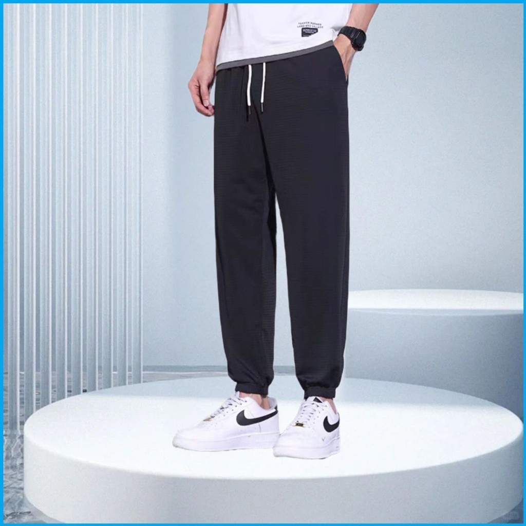 Breathable Casual Pants Ice Silk Elastic Straight Thin Breathable Pants Men