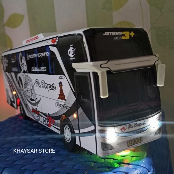 Miniatur bus bis shd HARYANTO RAMA SHINTA PUTIH plus lampu