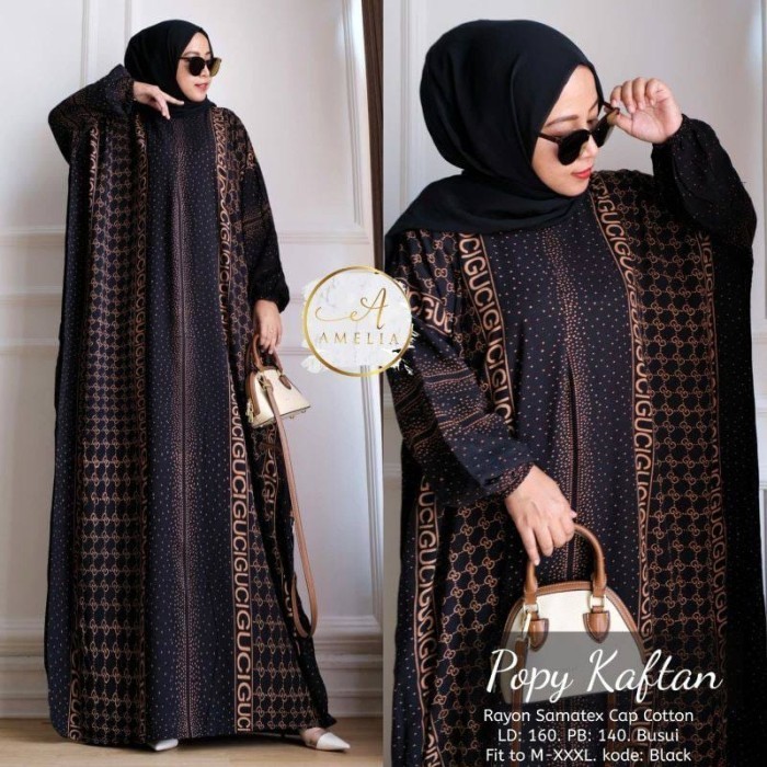 Promo Gamis Kaftan Jumbo/Gamis Kaftan Batik Kalong katun Rayon Jumbo Ld 140 - Hitam, all size Lebara