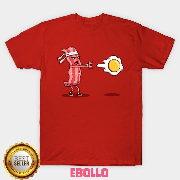 Baju Kaos Tshirt Bacon Fighter Egg Street Distro Cotton Combed Premium Kaos Pria Wanita Anak