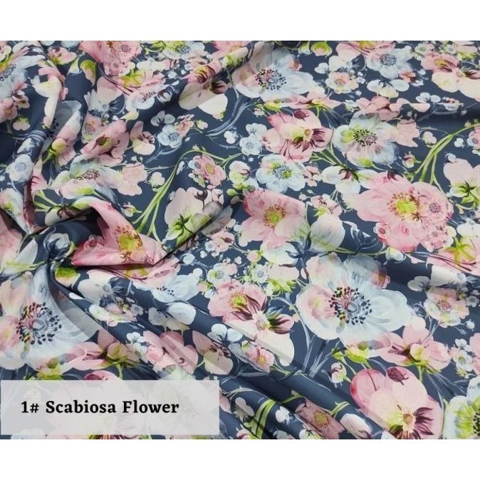 

Kain Print Bunga Sutra / Woolpeach - Scabiosa Flower Permeter Terbaik