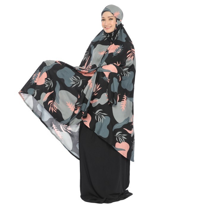 Fathaisy Mukena Set - Motif Bunga Hitam & Hitam