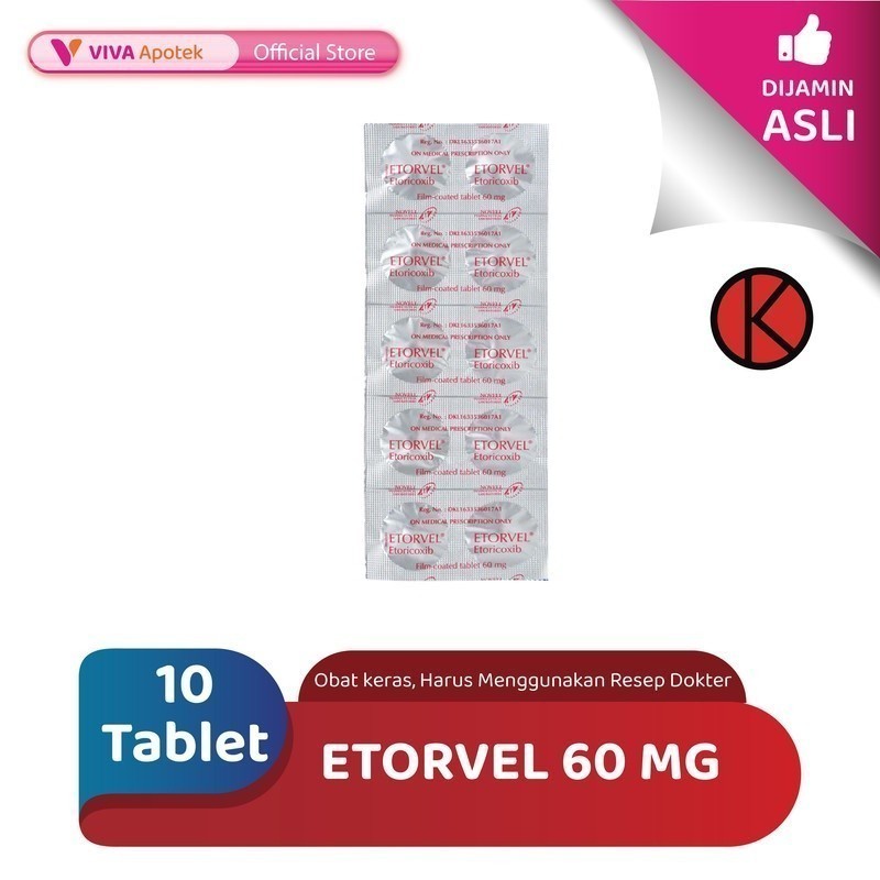 Etorvel 60 mg / Etoricoxib 60 mg / Radang Sendi / Nyeri (10 Tablet)