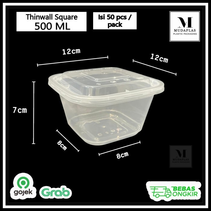 

,,,,,,,] Thinwall 500 ml Square Kotak Makan Plastik Persegi Tebal DM isi 50 pcs
