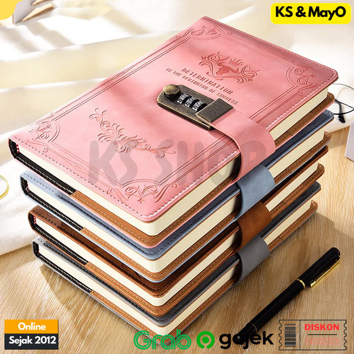 

Buku Diari A5 Catatan Harian Diary Cover Kulit + Kunci Kombinasi