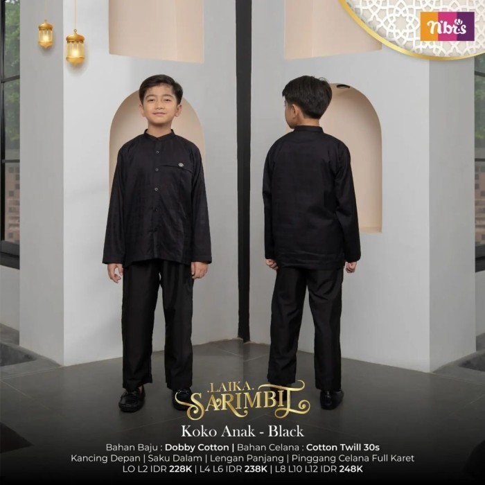 promo Sarimbit Nibras LAIKA BLACK Baju Gamis Koko Couple Lebaran Keluarga