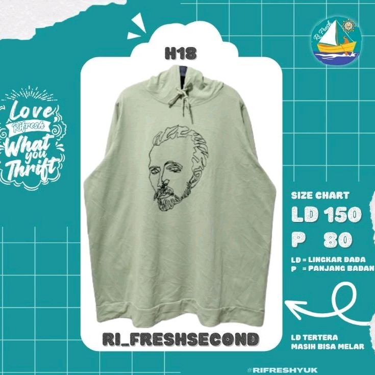 HOODIE KARAKTER HIJAU MINT (S) ORIGINAL