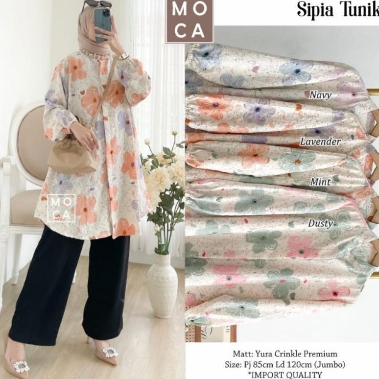 Termurah Atasan Long Tunik Crinkel Motif / Sipia Tunik Original / Long Tunik Wanita/ Sipia Tunik Jum