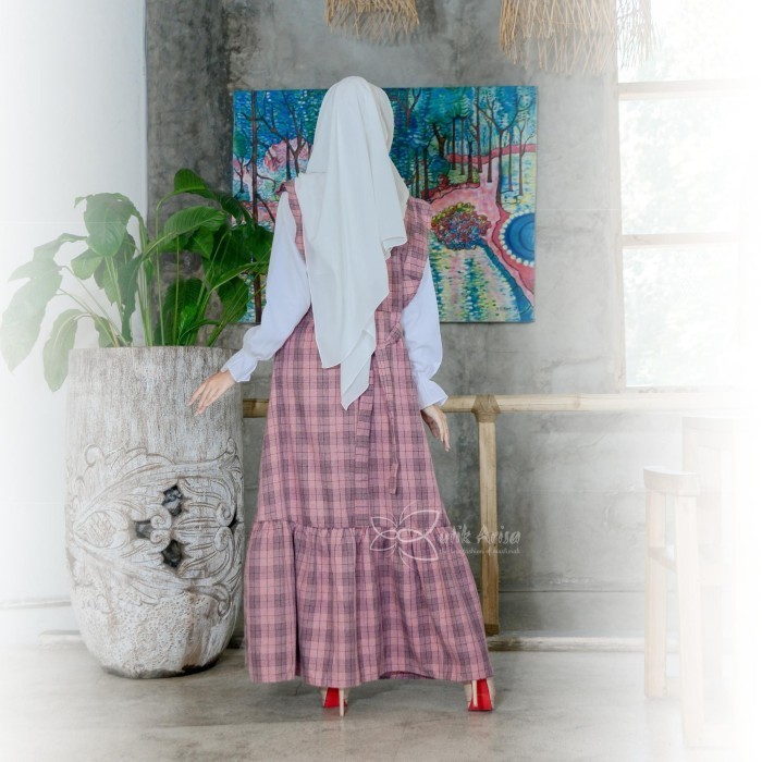 gamis remaja motif kotak kotak muslim mix polos SHADIQA dress busui