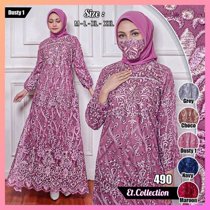 Gamis Brukat Lengan Balon - Dress Pesta - Gamis Pesta (Free Hijab)
