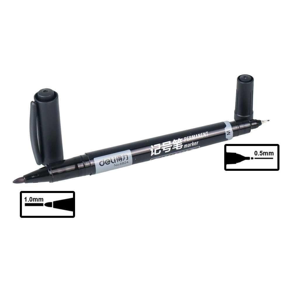 

[Murahkan] Deli Pena Permanen Dual Head Tip Marker Pens Waterproof - 6824