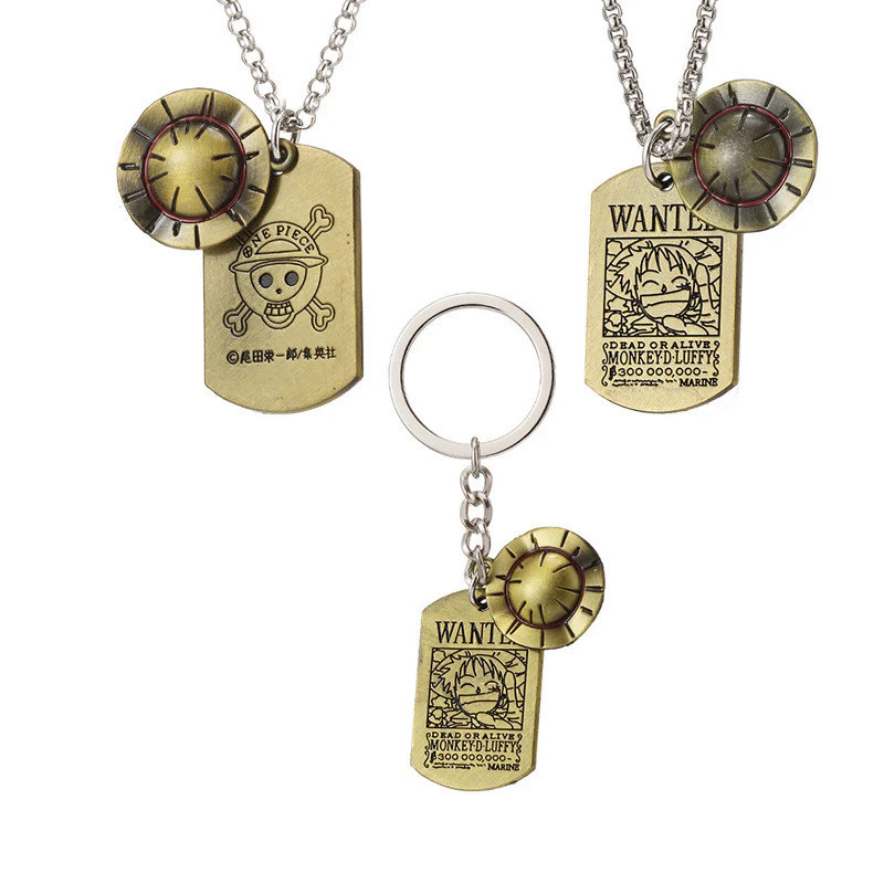 Kalung Luffy One Piece Anime Fashion dan Kalung Liontin Tag Anjing Logo Tengkorak untuk Pria Hadiah 