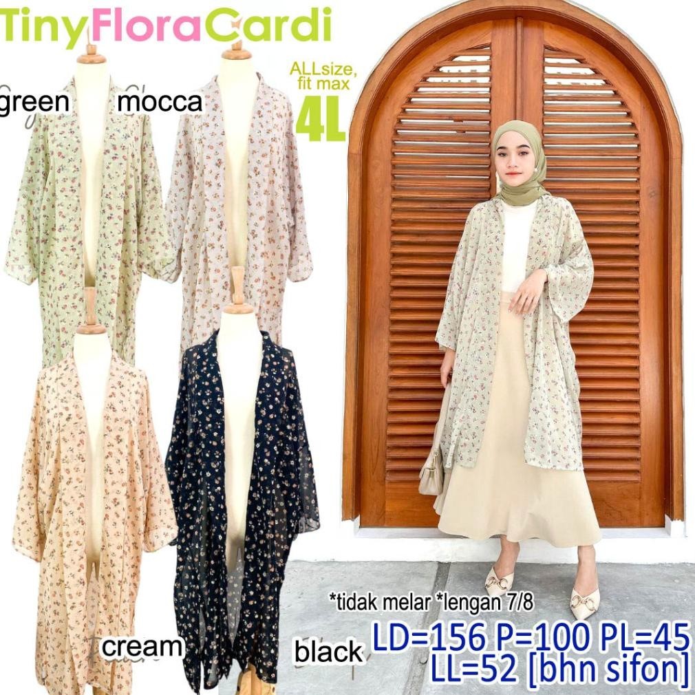 OUTER JUMBO LD 156 LONG CARDI, FLORIST, CAMELIA, SIFON, CHIFFON BIG SIZE, XXXXL, PANJANG, MIDI BARU